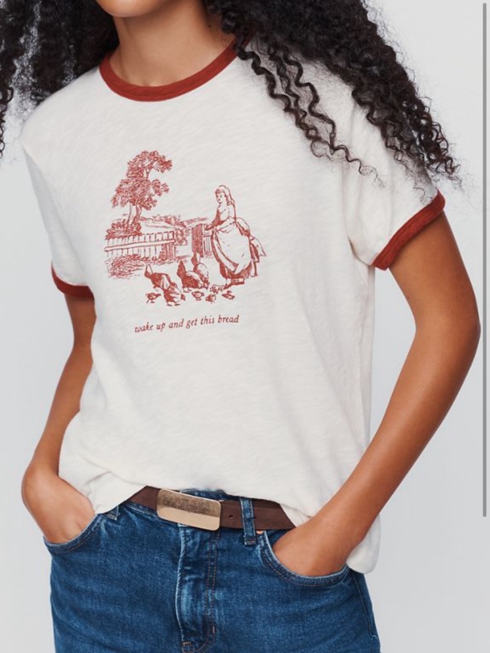 Anthropologie Short-Sleeve Tee in Cream and Rust Toile